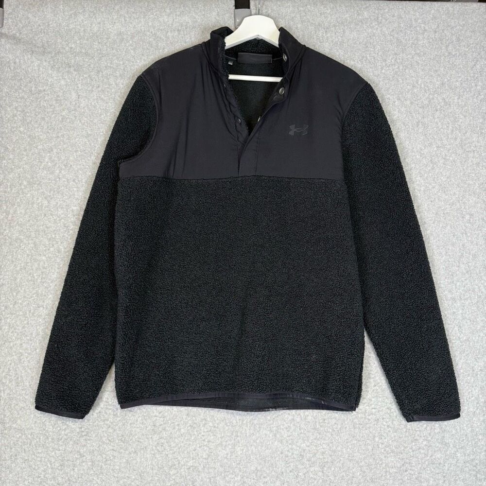 Under Armour Men's Medium Black Fleece Lined 1/4 Buttoned Loose Jacket Coat Golf